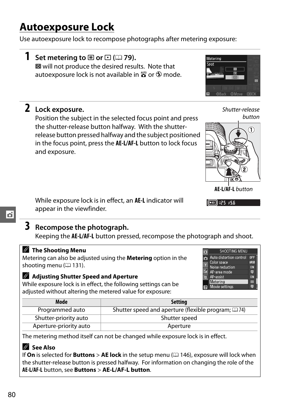 Autoexposure lock | Nikon D3100 User Manual | Page 96 / 224