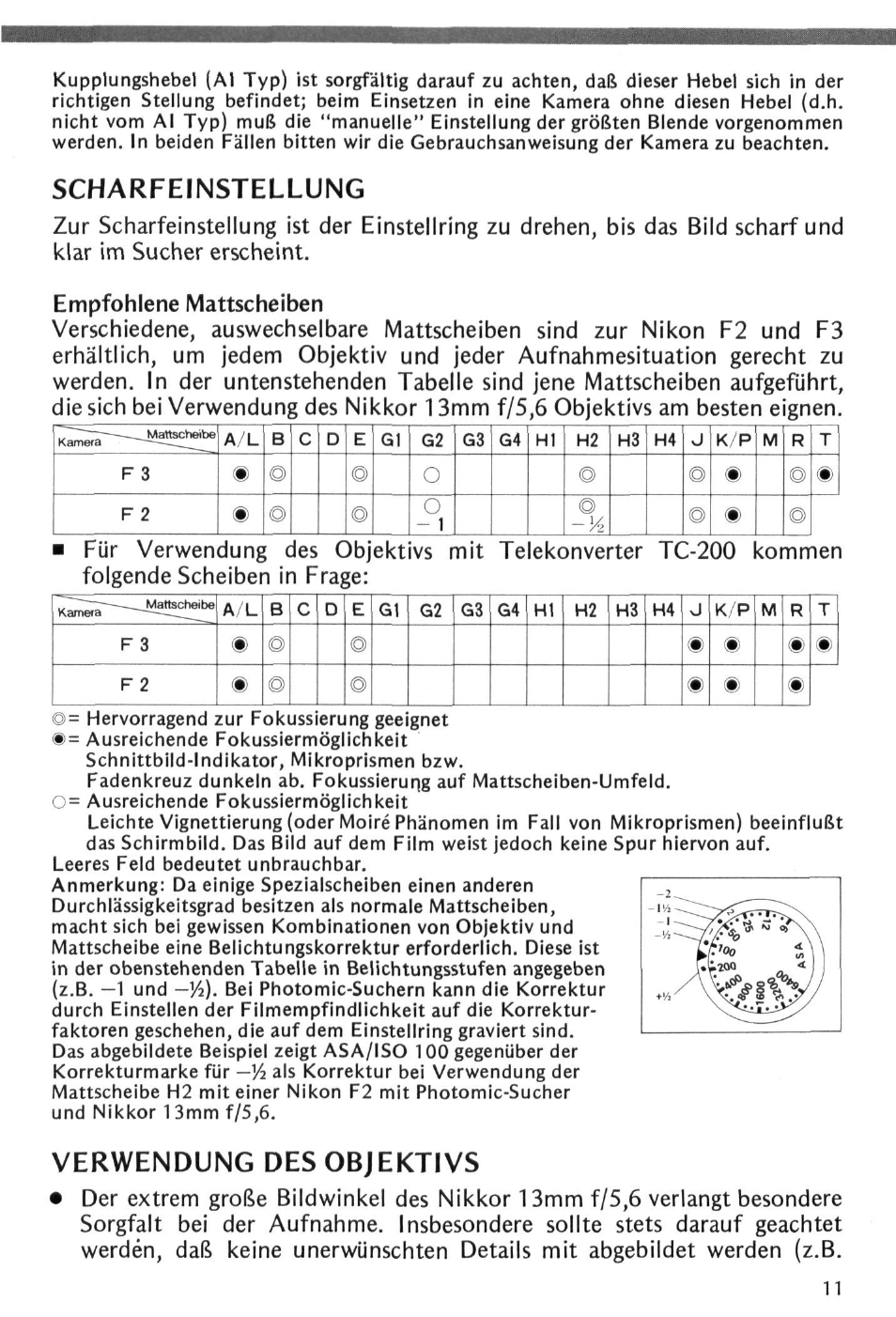 Scharfeinstellung, Verwendung des objektivs | Nikon NIKKOR 13mm f-5.6 User Manual | Page 11 / 20
