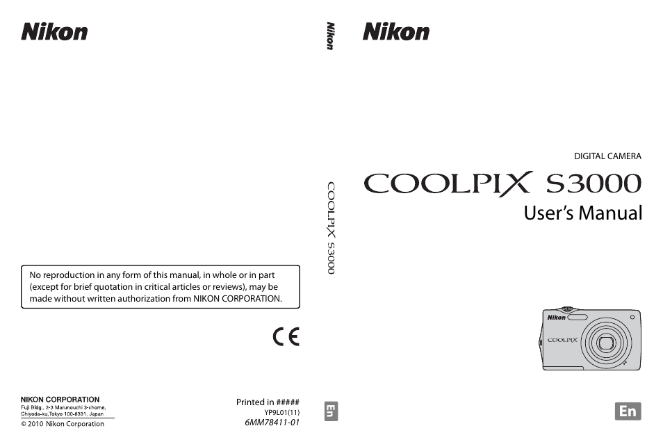 Nikon Coolpix S3000 User Manual | 184 pages