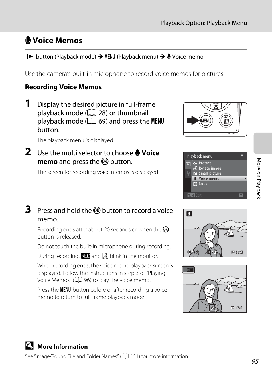 Voice memos, E voice memos, A 95 | Nikon Coolpix S3000 User Manual | Page 107 / 184