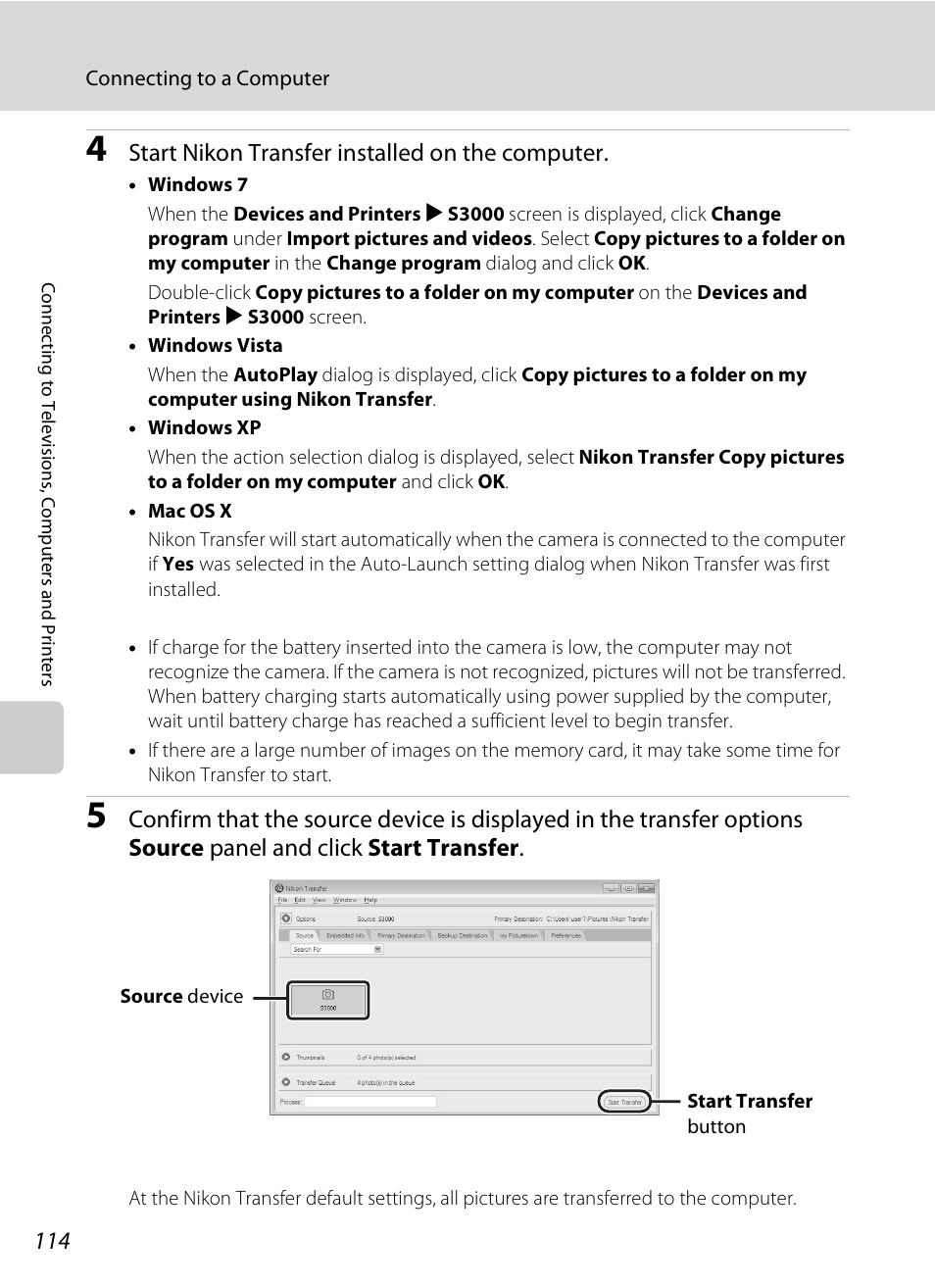 Start nikon transfer installed on the computer | Nikon Coolpix S3000 User Manual | Page 126 / 184