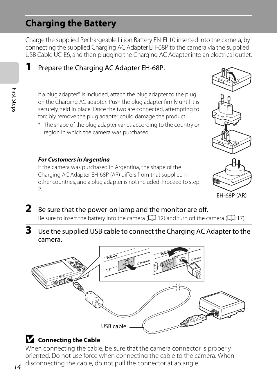 Charging the battery | Nikon Coolpix S3000 User Manual | Page 26 / 184