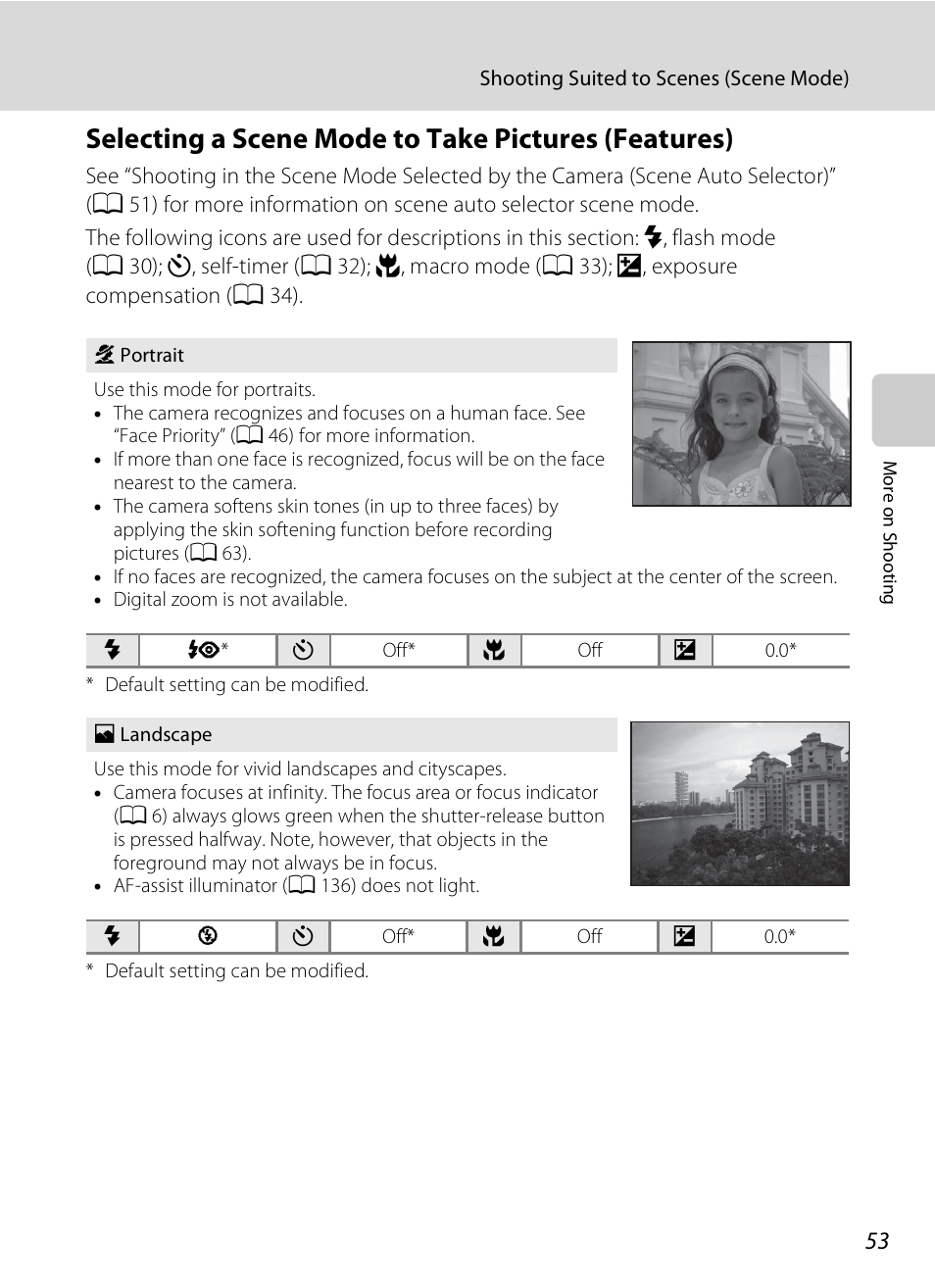 Selecting a scene mode to take pictures (features), A 53, A 53) | Nikon Coolpix S3000 User Manual | Page 65 / 184