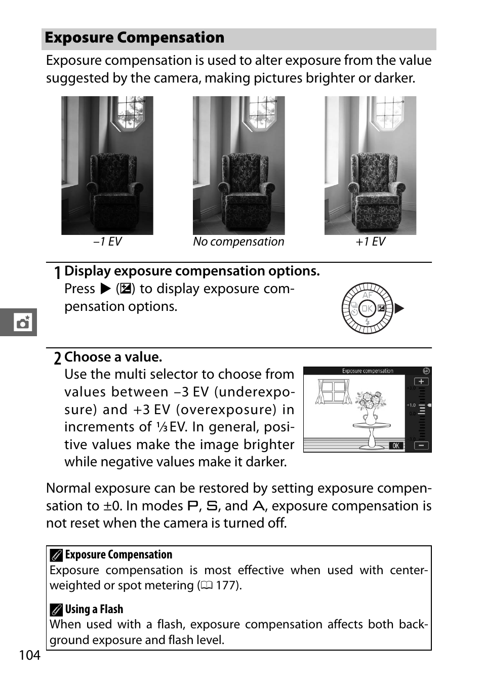 Exposure compensation | Nikon V3 User Manual | Page 128 / 296