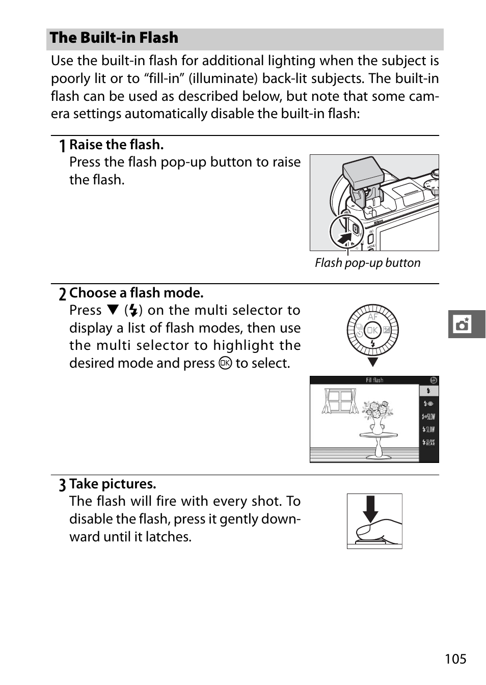 The built-in flash | Nikon V3 User Manual | Page 129 / 296