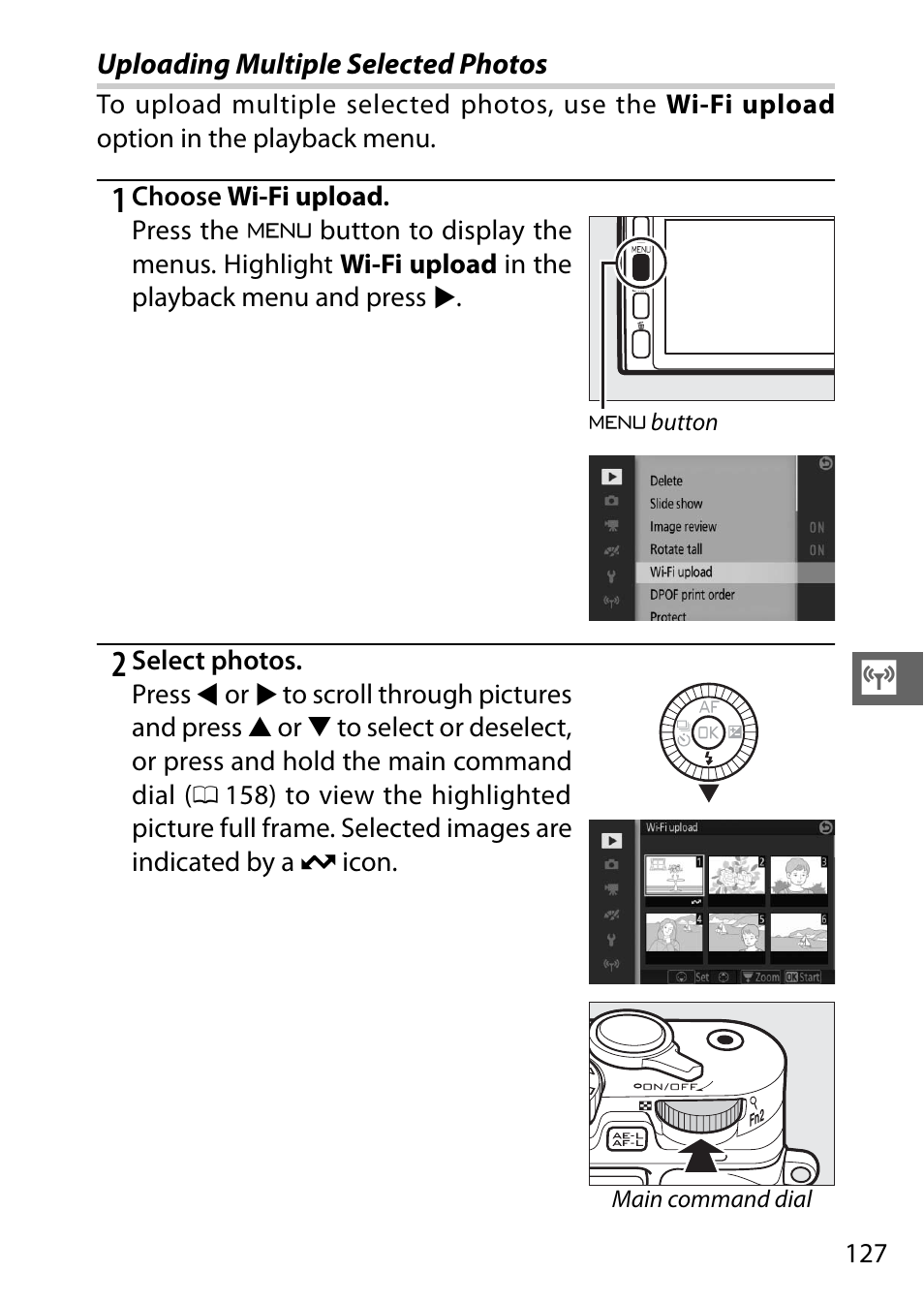 Uploading multiple selected photos | Nikon V3 User Manual | Page 151 / 296