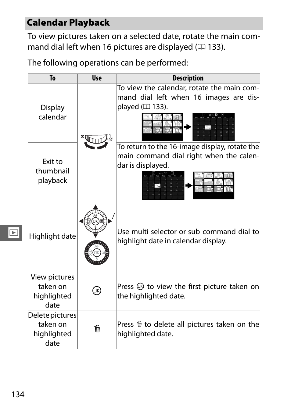Calendar playback | Nikon V3 User Manual | Page 158 / 296