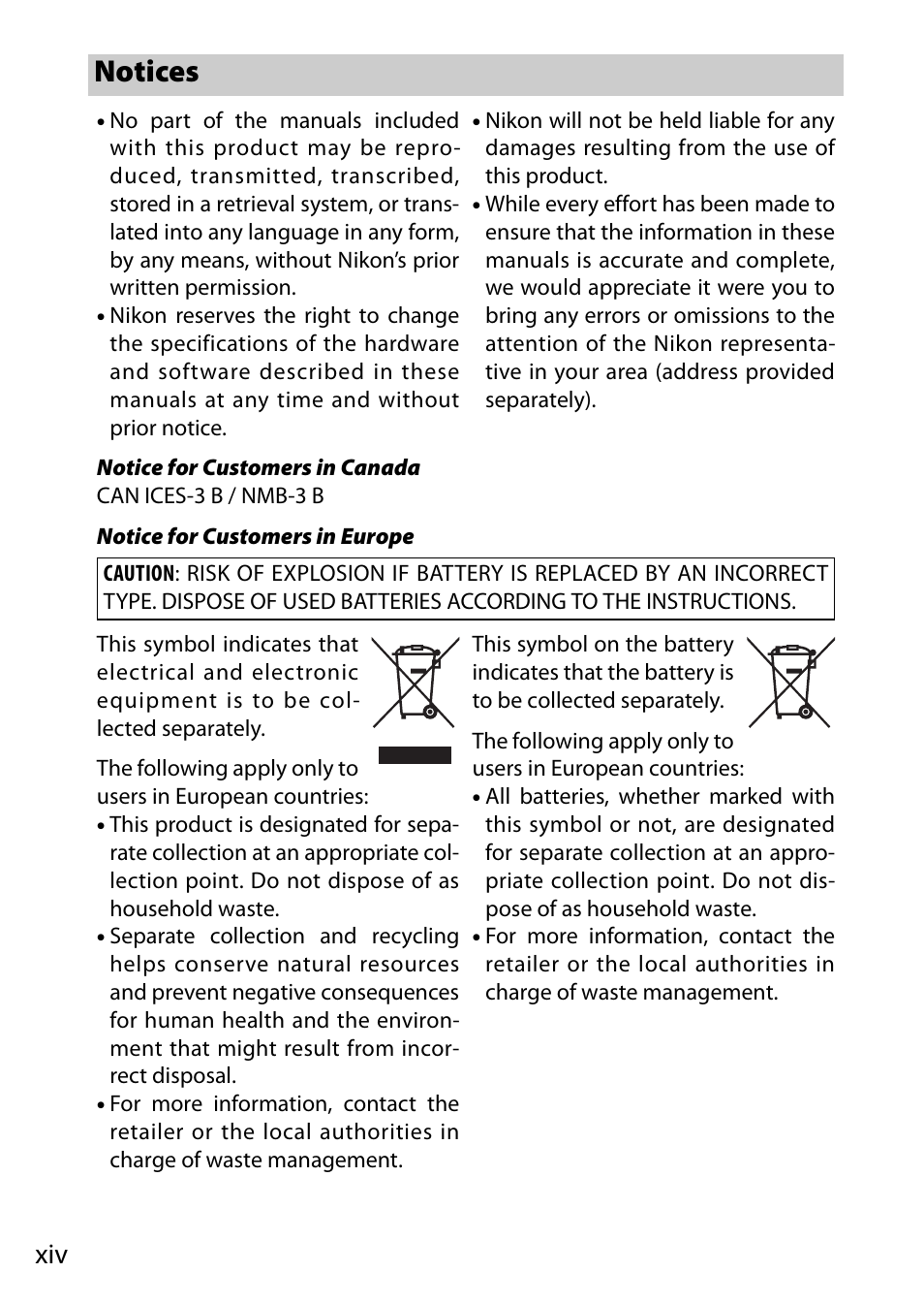 Notices | Nikon V3 User Manual | Page 16 / 296