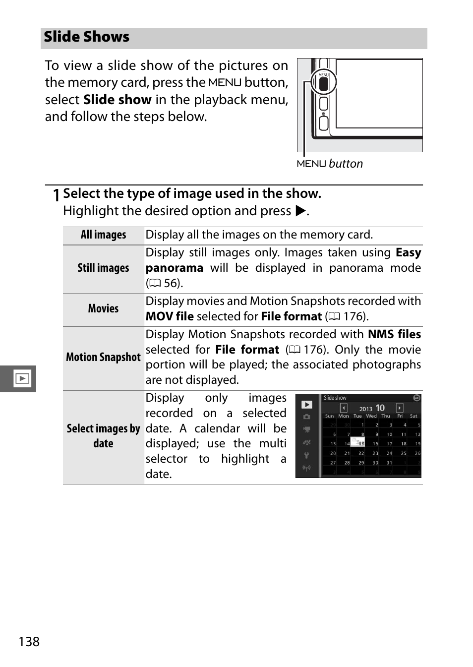 Slide shows | Nikon V3 User Manual | Page 162 / 296