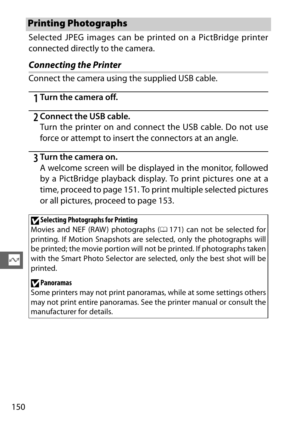 Printing photographs, Connecting the printer | Nikon V3 User Manual | Page 174 / 296