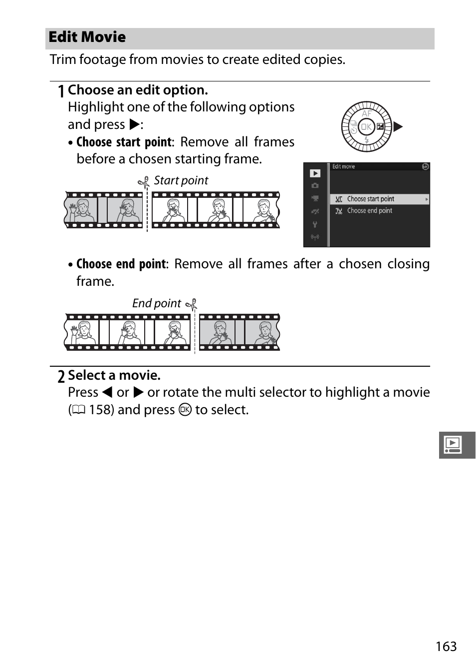 Edit movie | Nikon V3 User Manual | Page 187 / 296