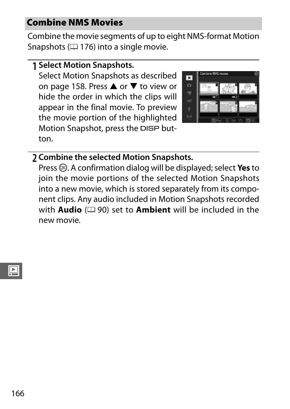 Combine nms movies, Ge 166 | Nikon V3 User Manual | Page 190 / 296