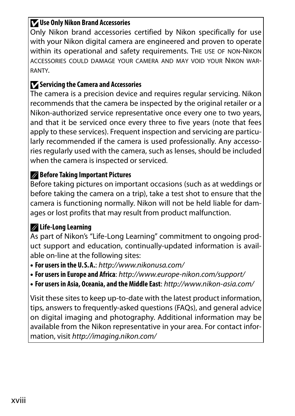 Xviii | Nikon V3 User Manual | Page 20 / 296