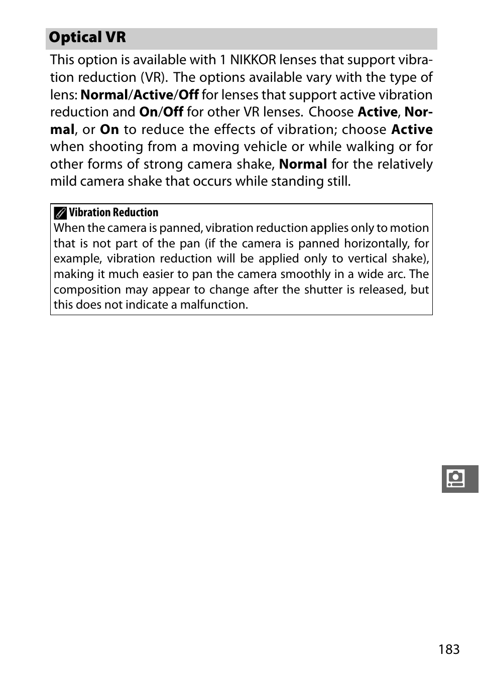 Optical vr | Nikon V3 User Manual | Page 207 / 296