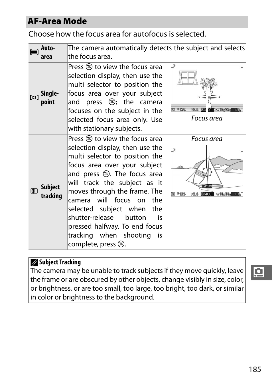 Af-area mode, 0 185); fac | Nikon V3 User Manual | Page 209 / 296