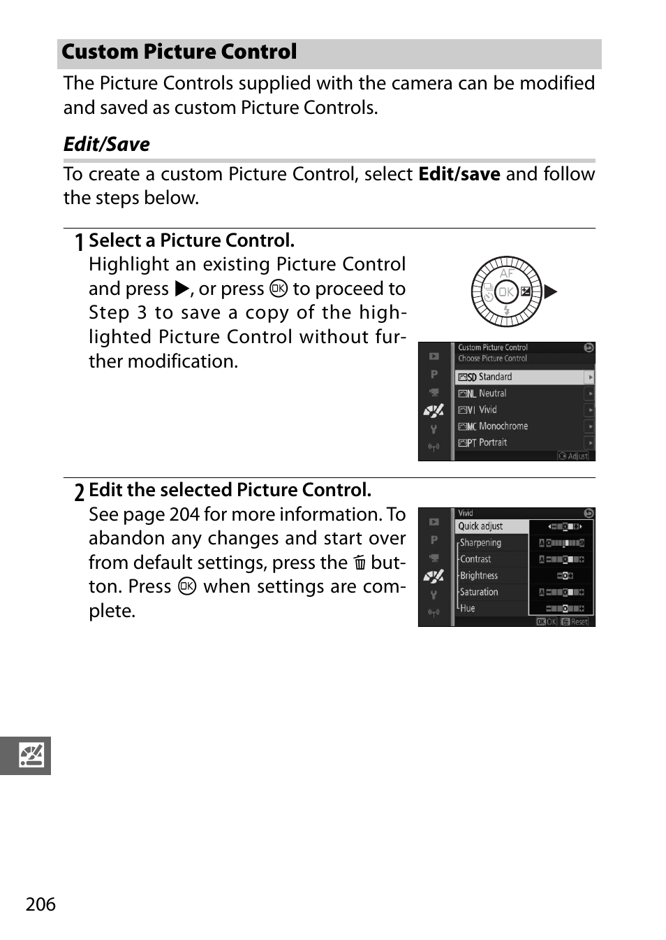 Custom picture control, Edit/save | Nikon V3 User Manual | Page 230 / 296