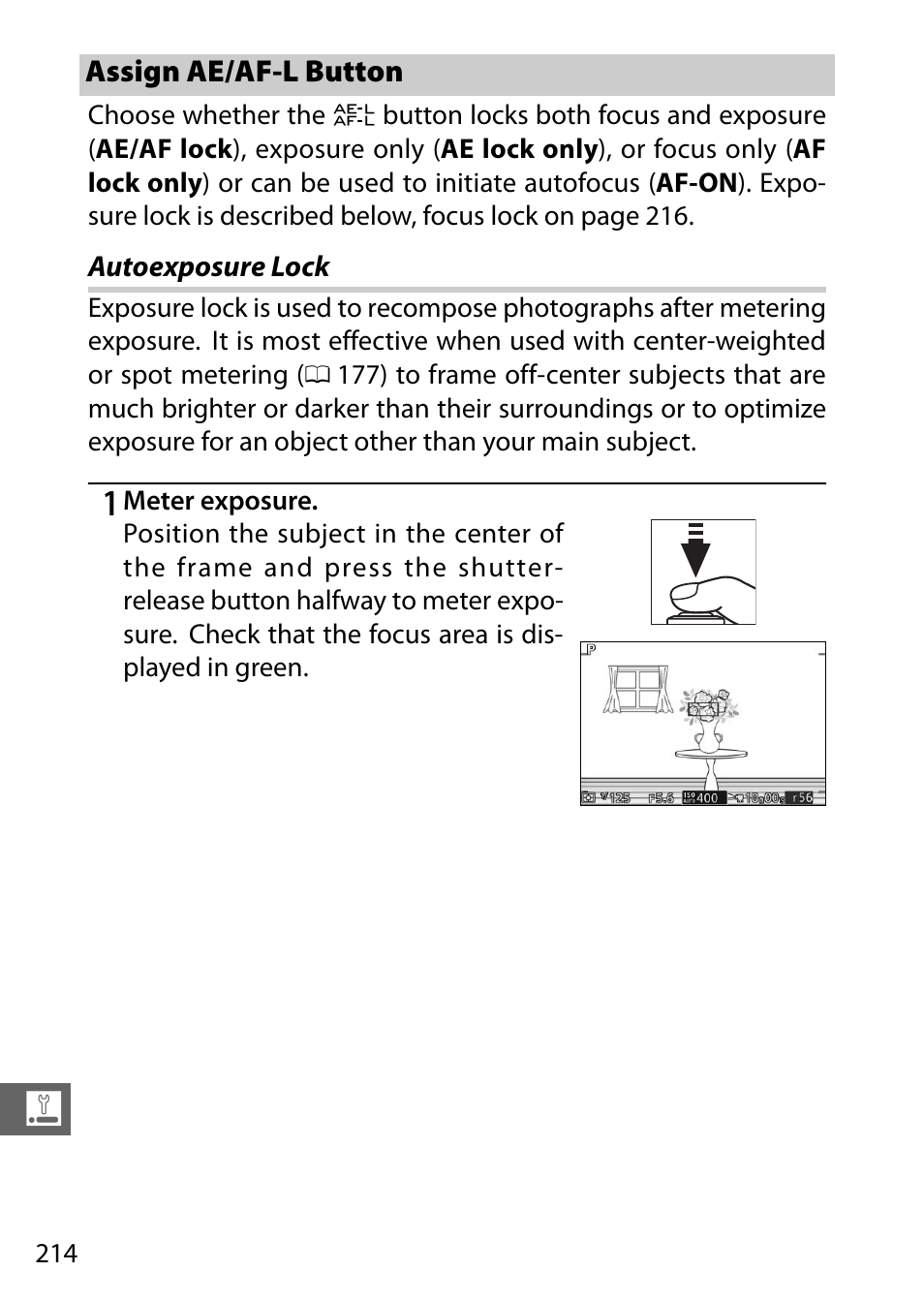 Assign ae/af-l button, Autoexposure lock | Nikon V3 User Manual | Page 238 / 296