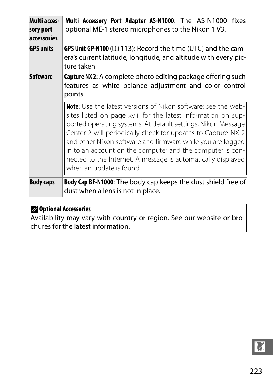 0 223) o | Nikon V3 User Manual | Page 247 / 296
