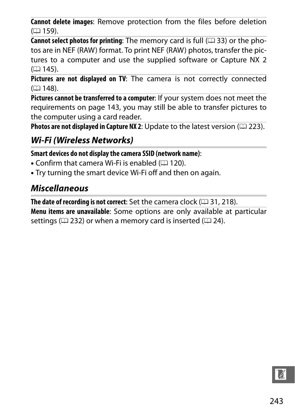 Wi-fi (wireless networks), Miscellaneous, Wi-fi (wireless networks) miscellaneous | Nikon V3 User Manual | Page 267 / 296