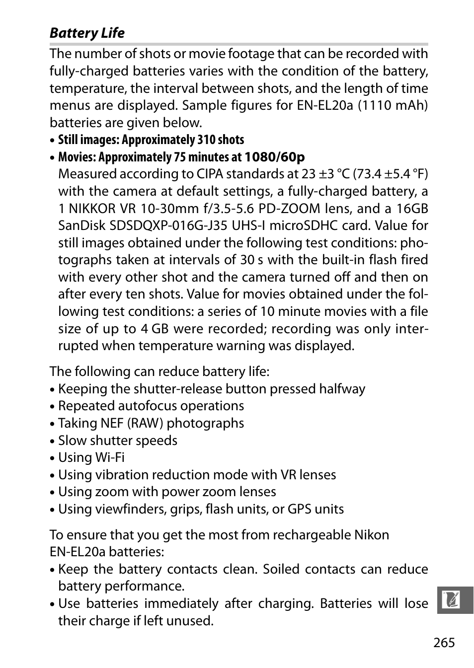 Battery life | Nikon V3 User Manual | Page 289 / 296