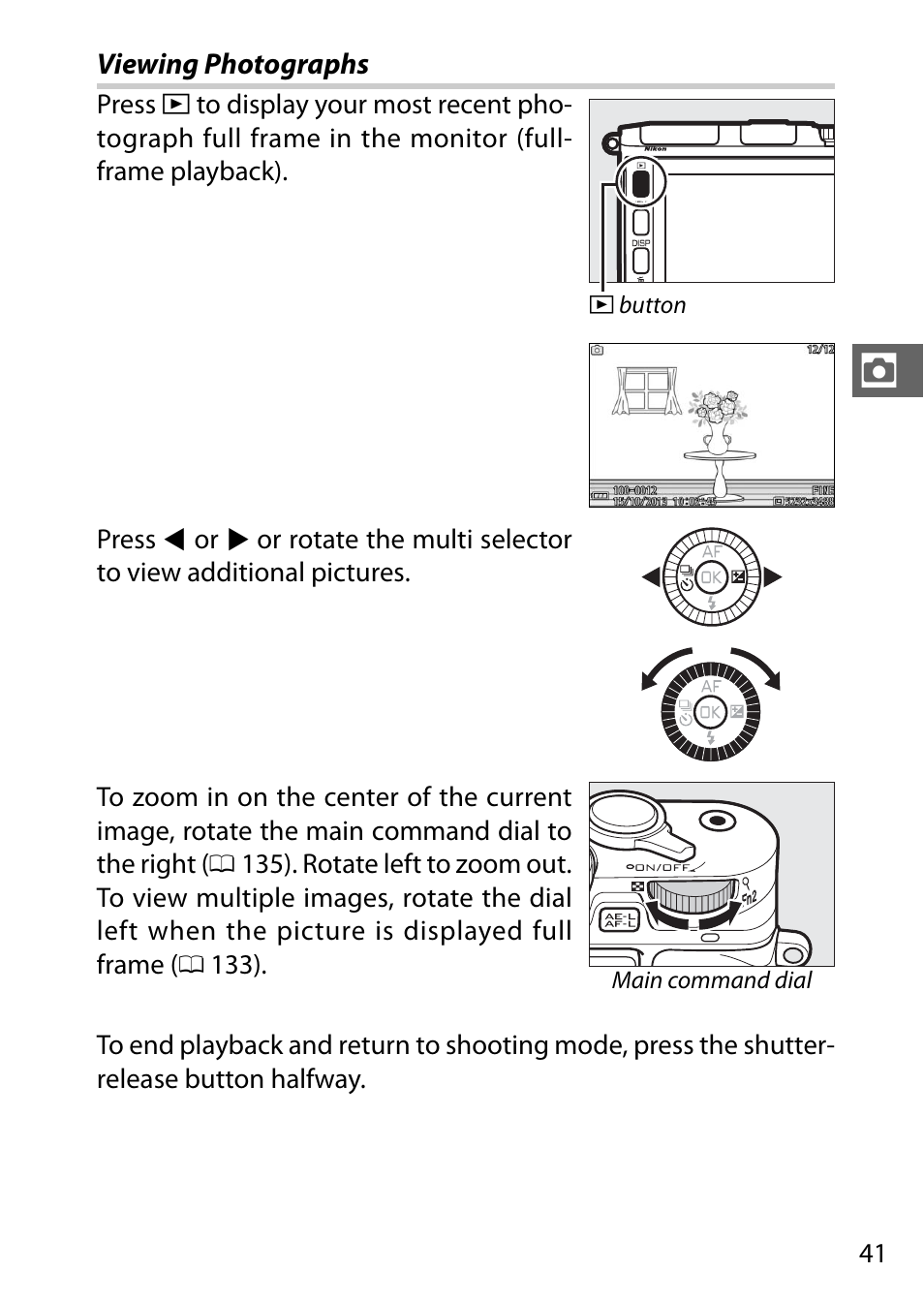 Viewing photographs | Nikon V3 User Manual | Page 65 / 296