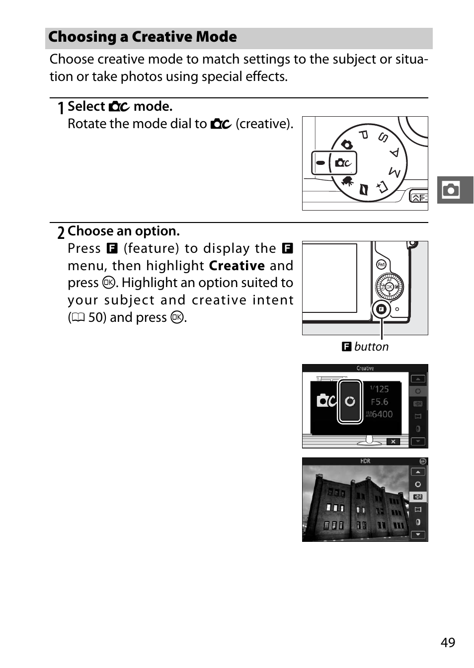 Choosing a creative mode | Nikon V3 User Manual | Page 73 / 296