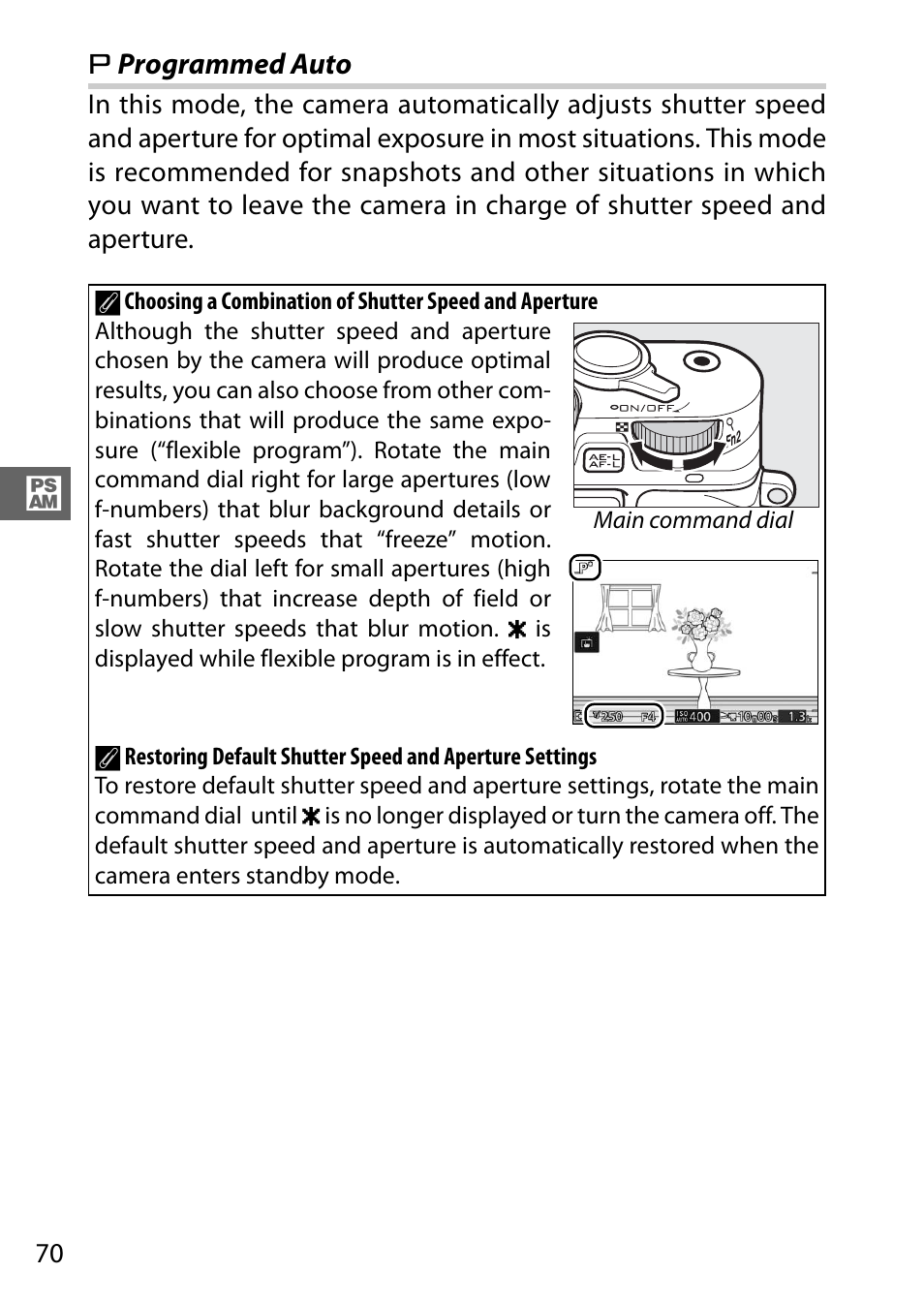 P programmed auto, Auto (0 70 | Nikon V3 User Manual | Page 94 / 296