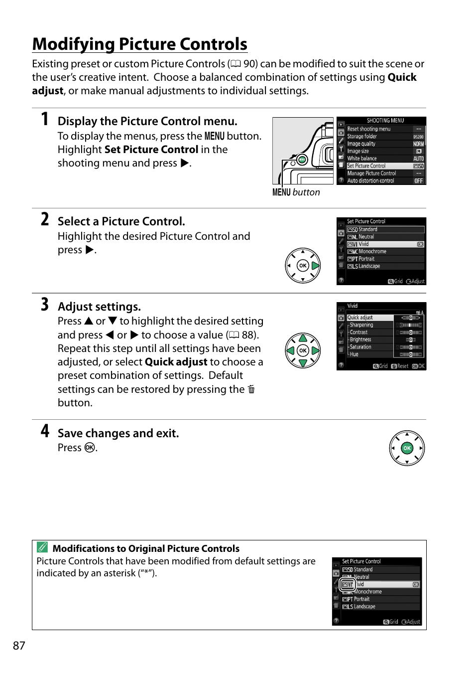 Modifying picture controls | Nikon D5200 User Manual | Page 104 / 264