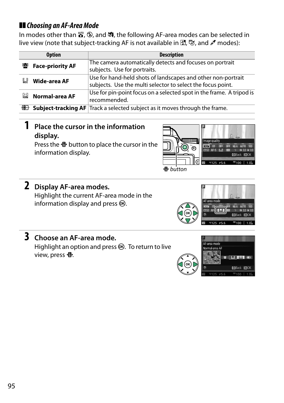 Choosing an af-area mode | Nikon D5200 User Manual | Page 112 / 264