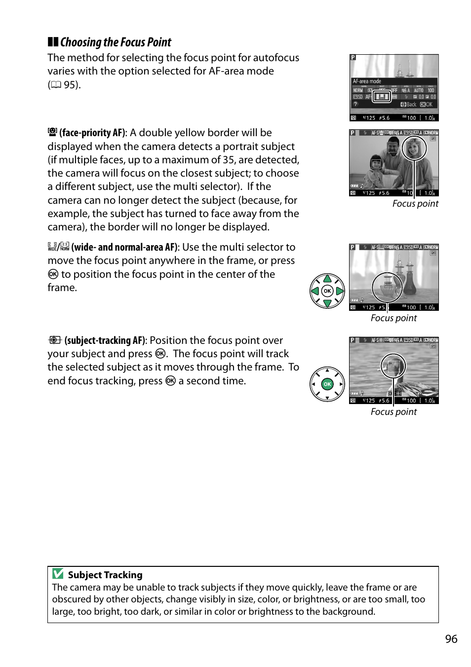 Choosing the focus point | Nikon D5200 User Manual | Page 113 / 264