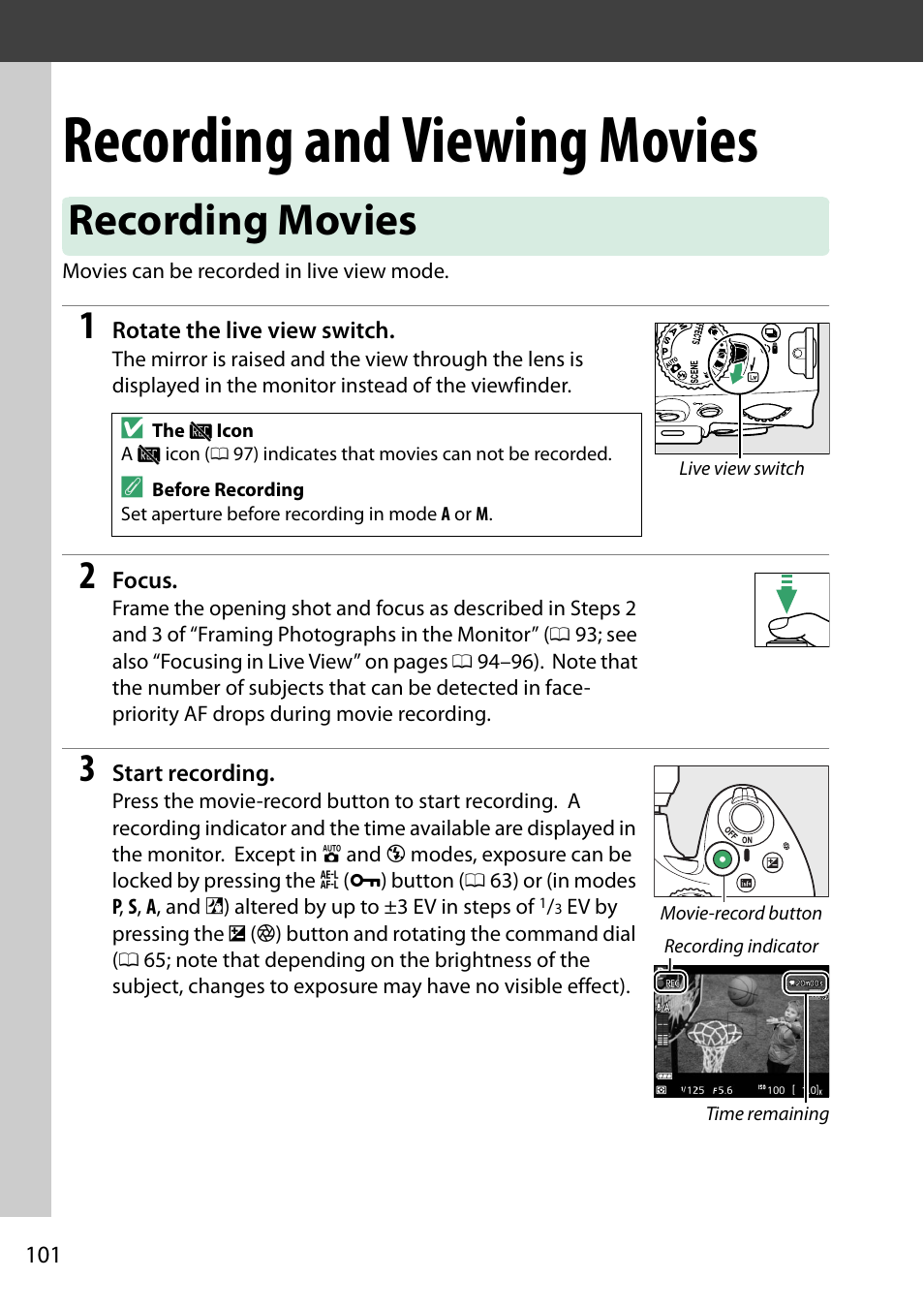 Recording and viewing movies, Recording movies | Nikon D5200 User Manual | Page 118 / 264