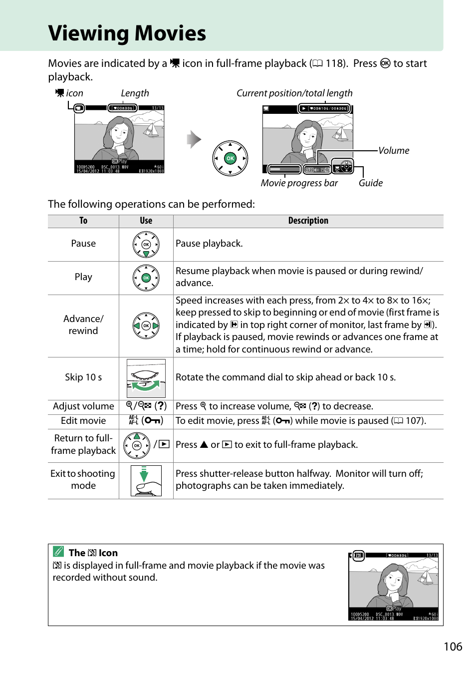 Viewing movies | Nikon D5200 User Manual | Page 123 / 264