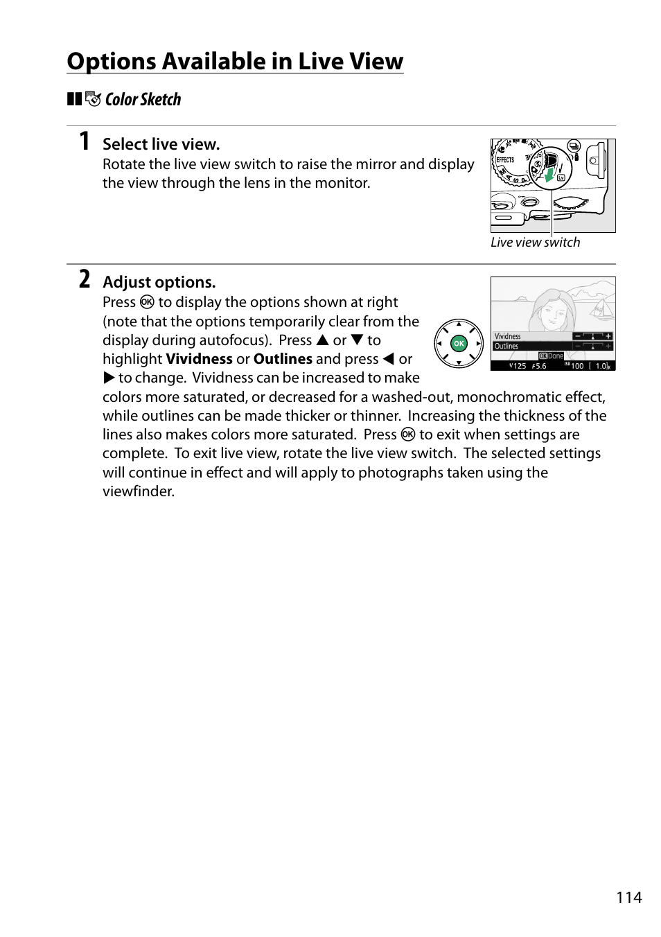 Options available in live view | Nikon D5200 User Manual | Page 131 / 264