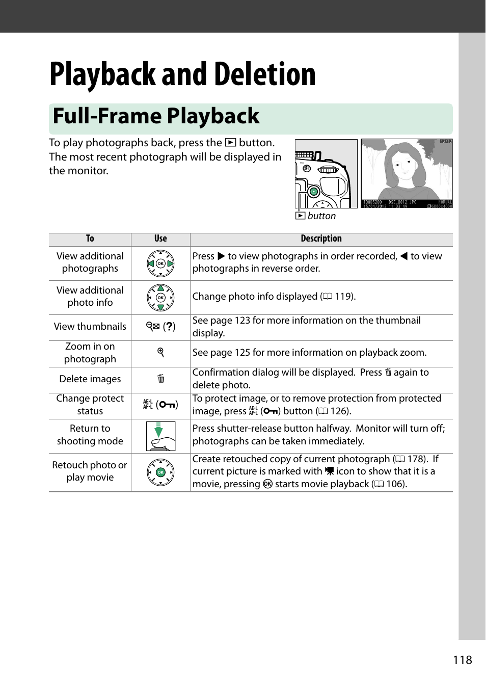 Playback and deletion, Full-frame playback | Nikon D5200 User Manual | Page 135 / 264