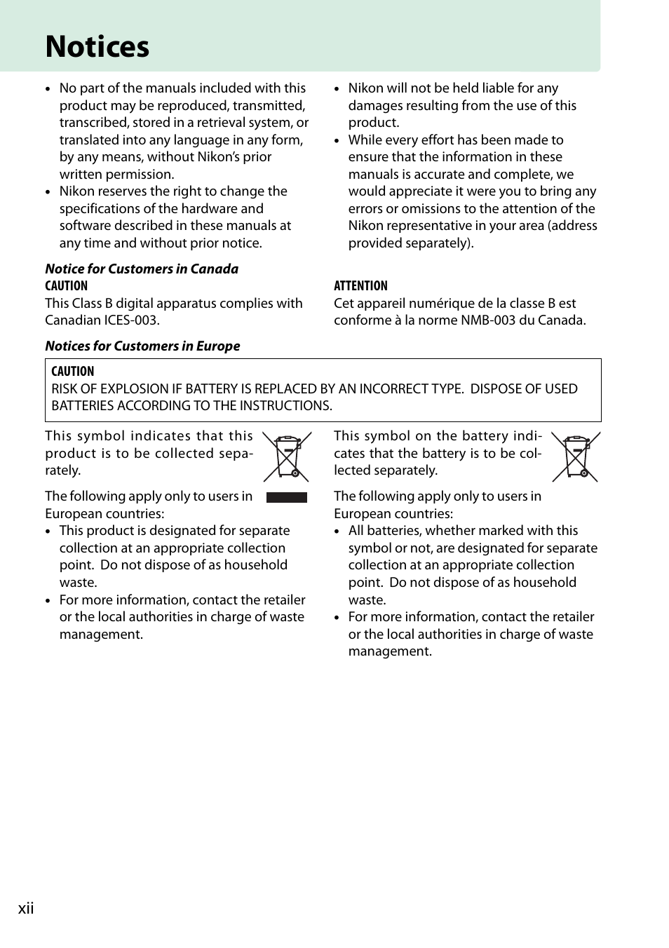 Notices | Nikon D5200 User Manual | Page 14 / 264