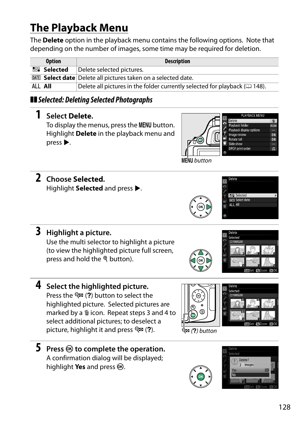 The playback menu | Nikon D5200 User Manual | Page 145 / 264