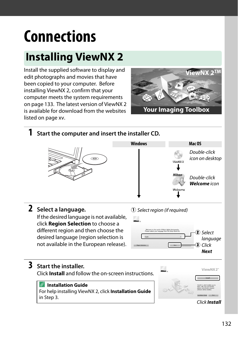 Connections, Installing viewnx 2 | Nikon D5200 User Manual | Page 149 / 264