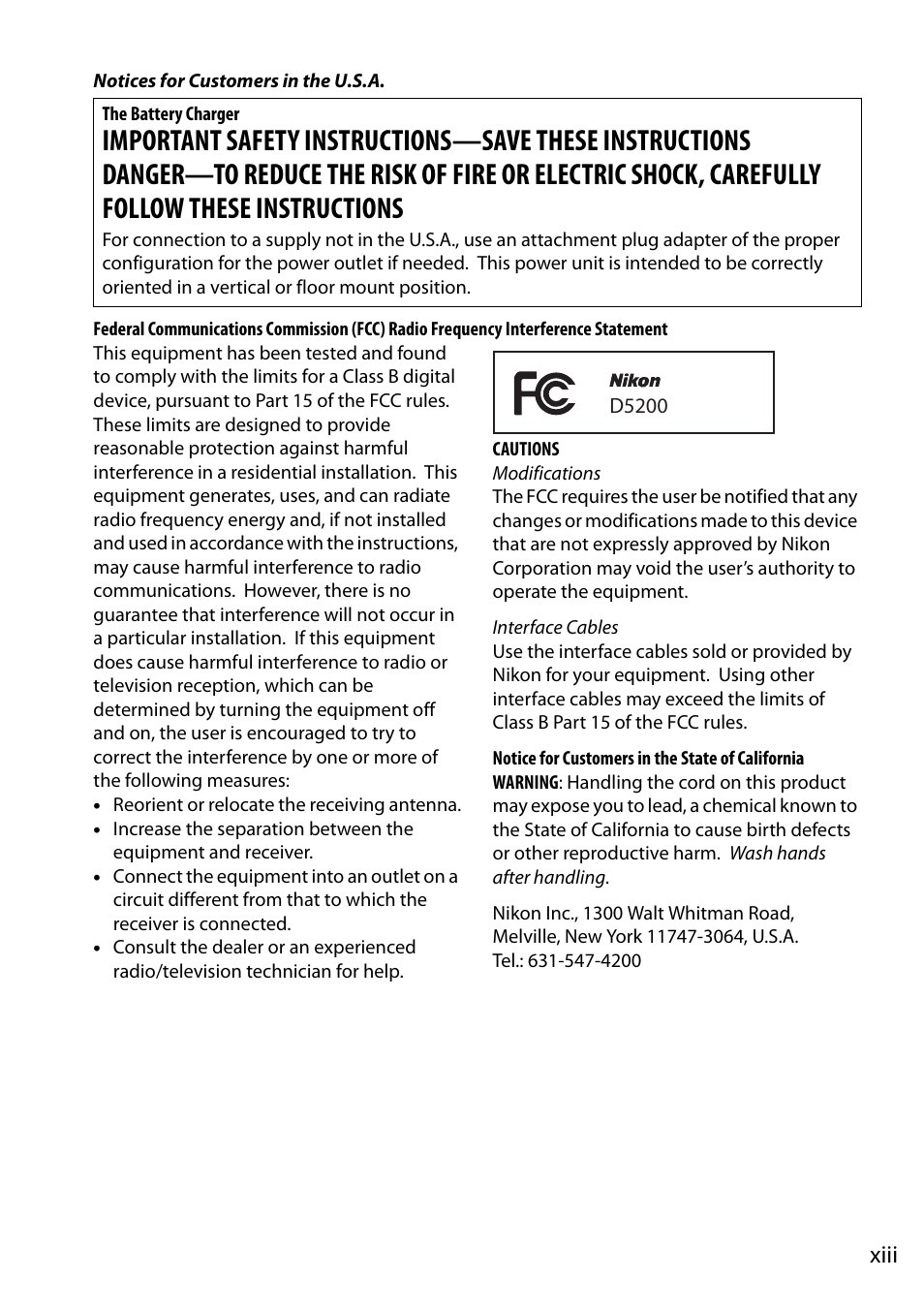 Xiii | Nikon D5200 User Manual | Page 15 / 264