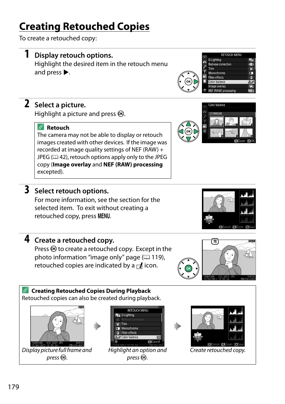 Creating retouched copies | Nikon D5200 User Manual | Page 196 / 264