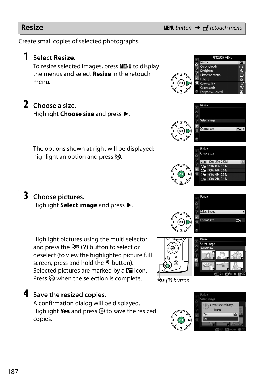 Resize | Nikon D5200 User Manual | Page 204 / 264