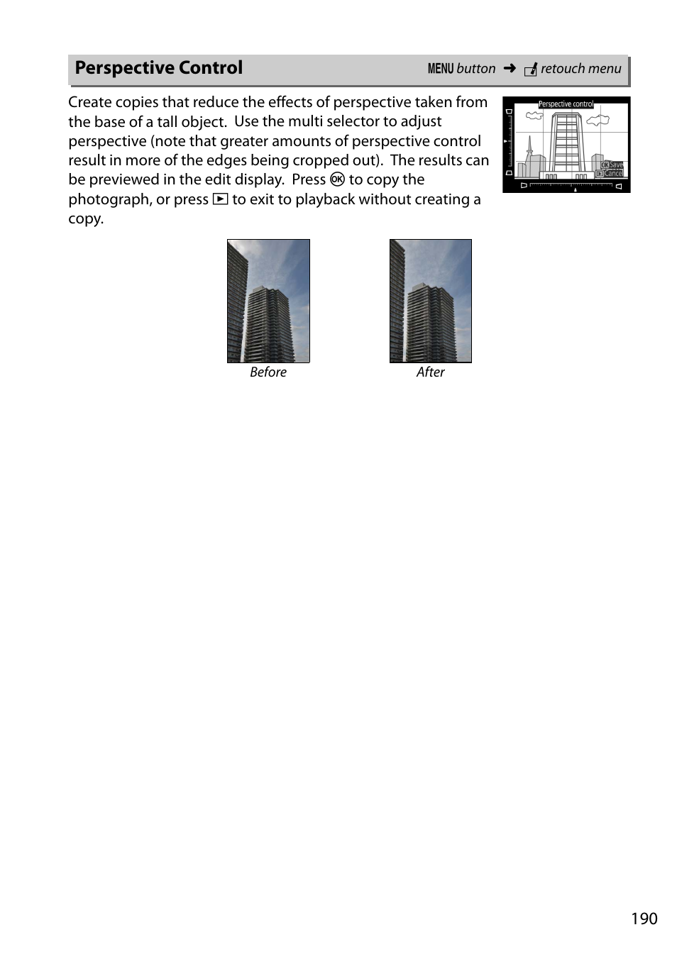 Perspective control | Nikon D5200 User Manual | Page 207 / 264