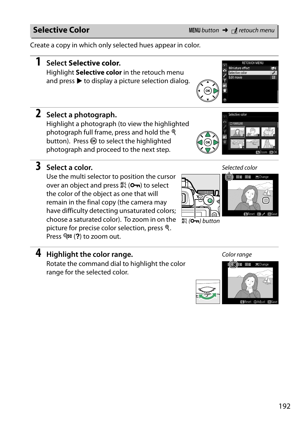 Selective color, 0 192) options | Nikon D5200 User Manual | Page 209 / 264