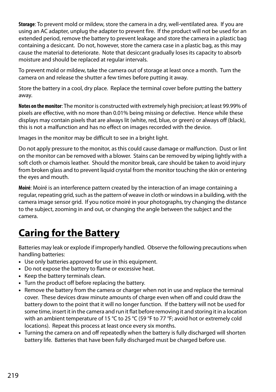 Caring for the battery | Nikon D5200 User Manual | Page 236 / 264