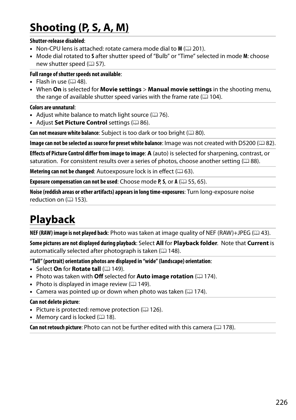 Shooting (p, s, a, m), Playback, Shooting ( p, s, a, m ) playback | Shooting (p, s, a, m) playback | Nikon D5200 User Manual | Page 243 / 264