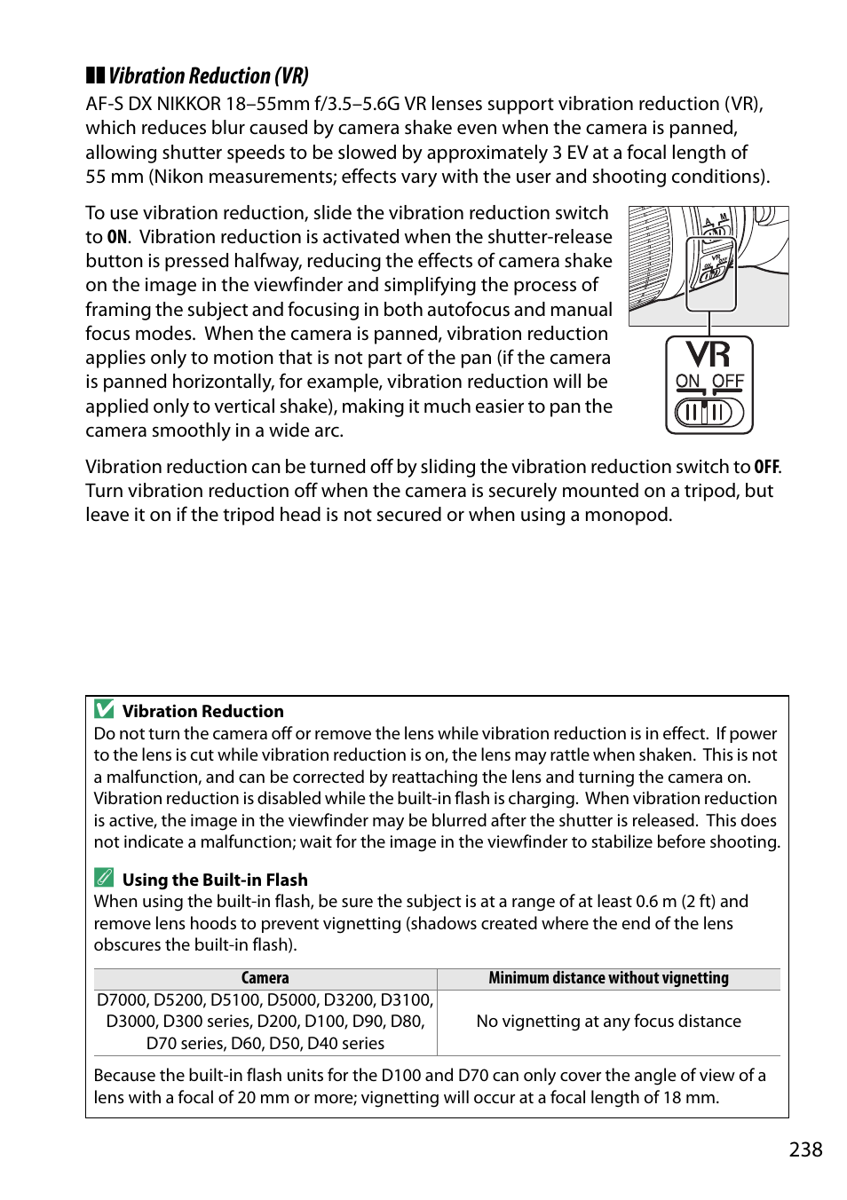 Vibration reduction (vr) | Nikon D5200 User Manual | Page 255 / 264