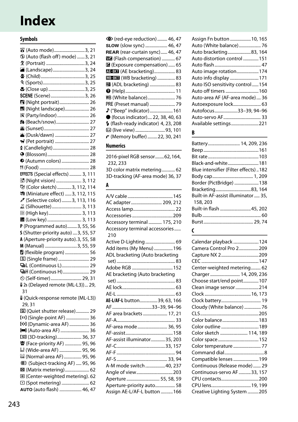 Index | Nikon D5200 User Manual | Page 260 / 264