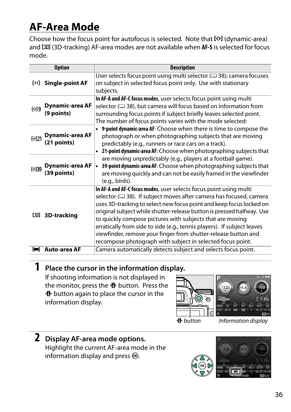 Af-area mode, 0 36), and | Nikon D5200 User Manual | Page 53 / 264