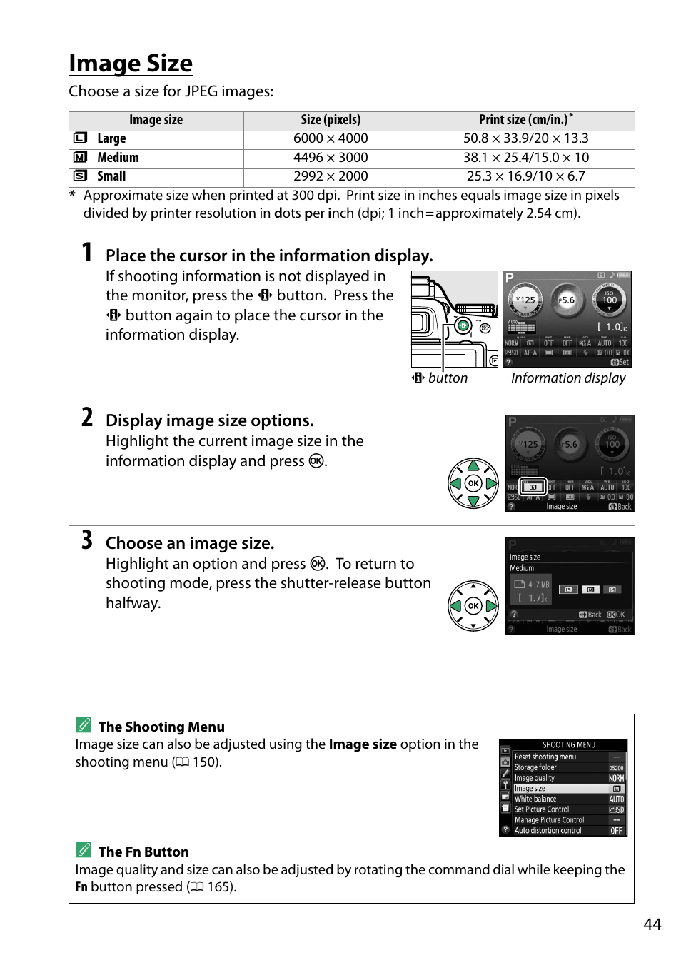 Image size | Nikon D5200 User Manual | Page 61 / 264