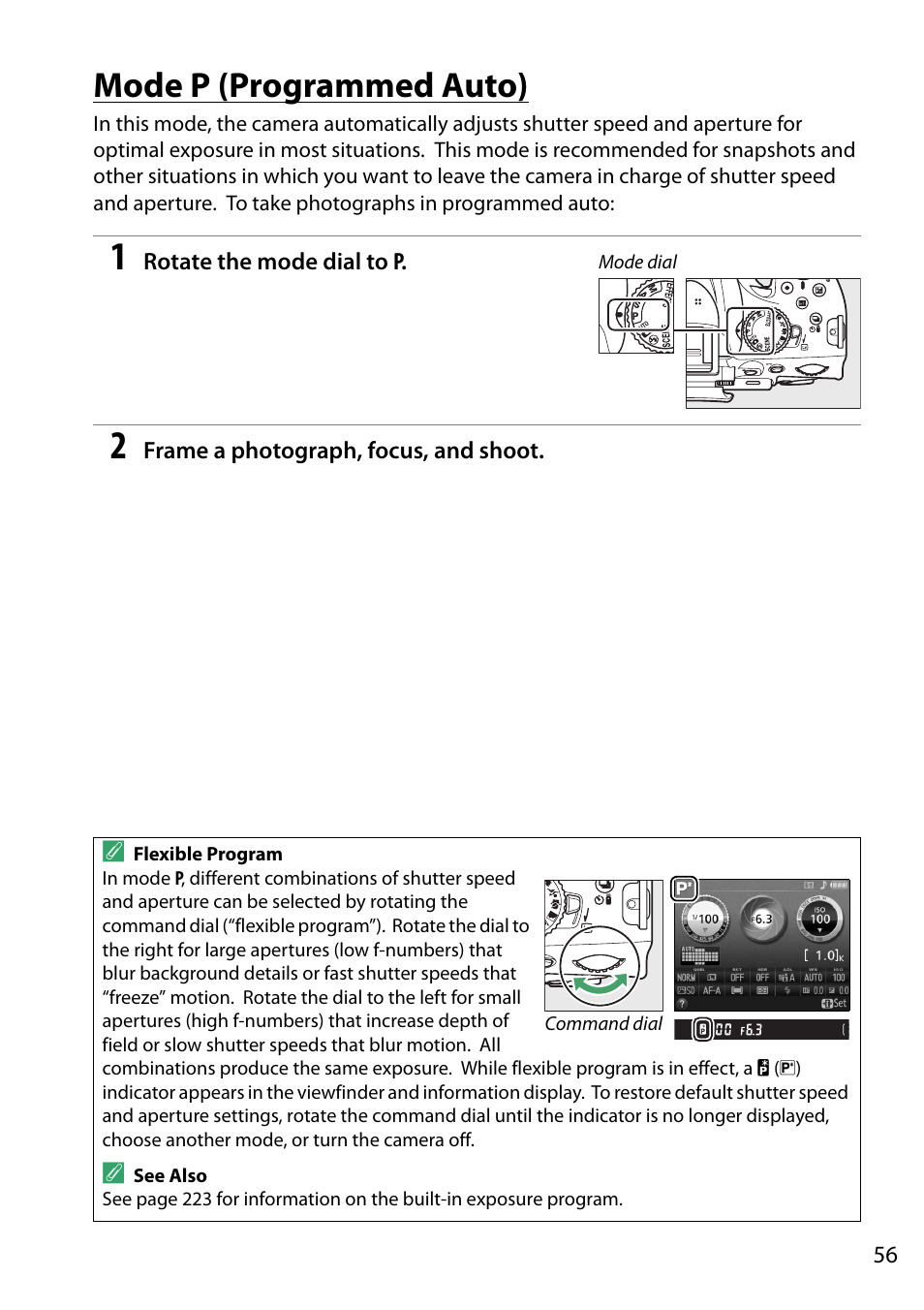 Mode p (programmed auto) | Nikon D5200 User Manual | Page 73 / 264