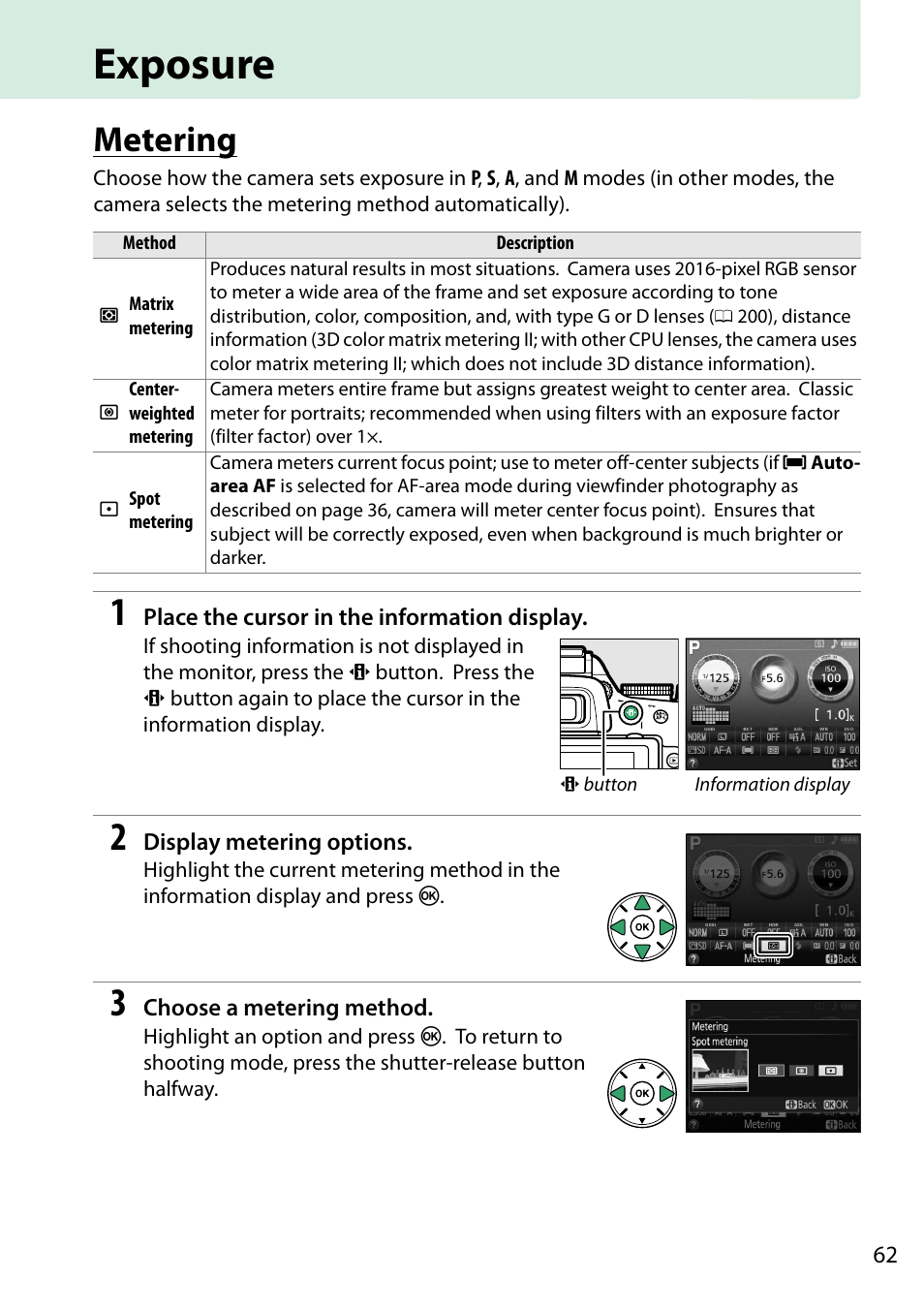 Exposure, Metering | Nikon D5200 User Manual | Page 79 / 264